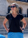 Chandail Kim, col en v, manches courtes - Noir
