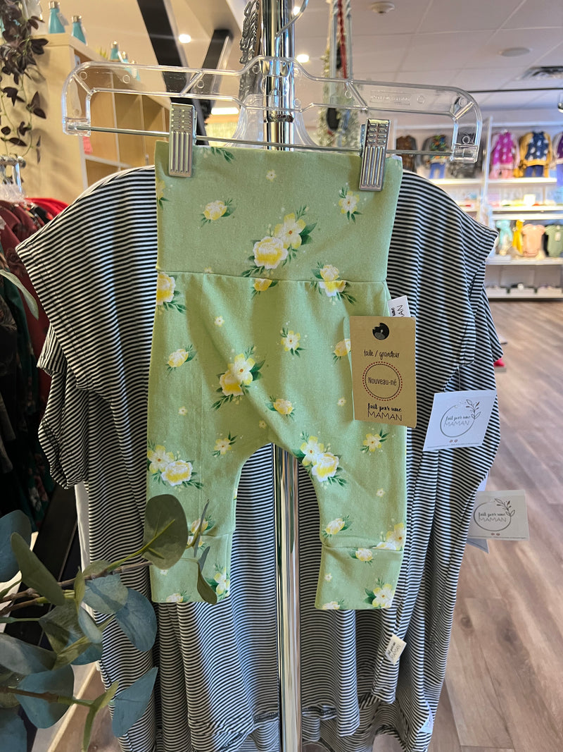 Pantalon Eli - coton/spandex fleurs fond lime