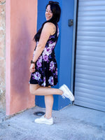 Robe Caroline - Fleurs mauves sur fond noir