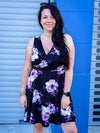 Robe Caroline - Fleurs mauves sur fond noir