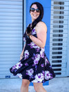 Robe Caroline - Fleurs mauves sur fond noir