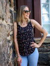 Camisole Claudia - Petites fleurs roses et oranges sur fond noir