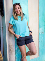Chandail Kim, manches courtes, à capuchon - Turquoise