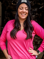 Chandail Kim, col en v, manches longues - Rose flash