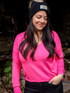 Chandail Kim, col en v, manches longues - Rose flash