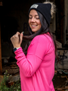 Chandail Kim, col en v, manches longues - Rose flash