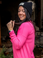 Chandail Kim, col en v, manches longues - Rose flash