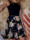 Robe Abi - Haut noir, jupe fleurs jaunes sur fond noir
