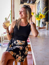 Robe Abi - Haut noir, jupe fleurs jaunes sur fond noir