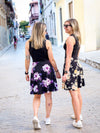Robe Abi - Haut noir, jupe fleurs jaunes sur fond noir