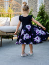 Robe Abi (enfant) - Haut noir, jupe fleurs mauves sur fond noir