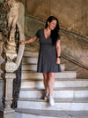 Robe Caroline - Fleurs blanches sur fond noir