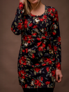 Robe Marie-Michèle - Fleurs rouges sur fond noir