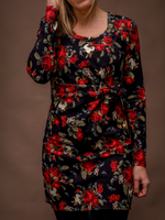 Robe Marie-Michèle - Fleurs rouges sur fond noir
