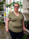 Chandail Kim, col en v, manches courtes - Olive