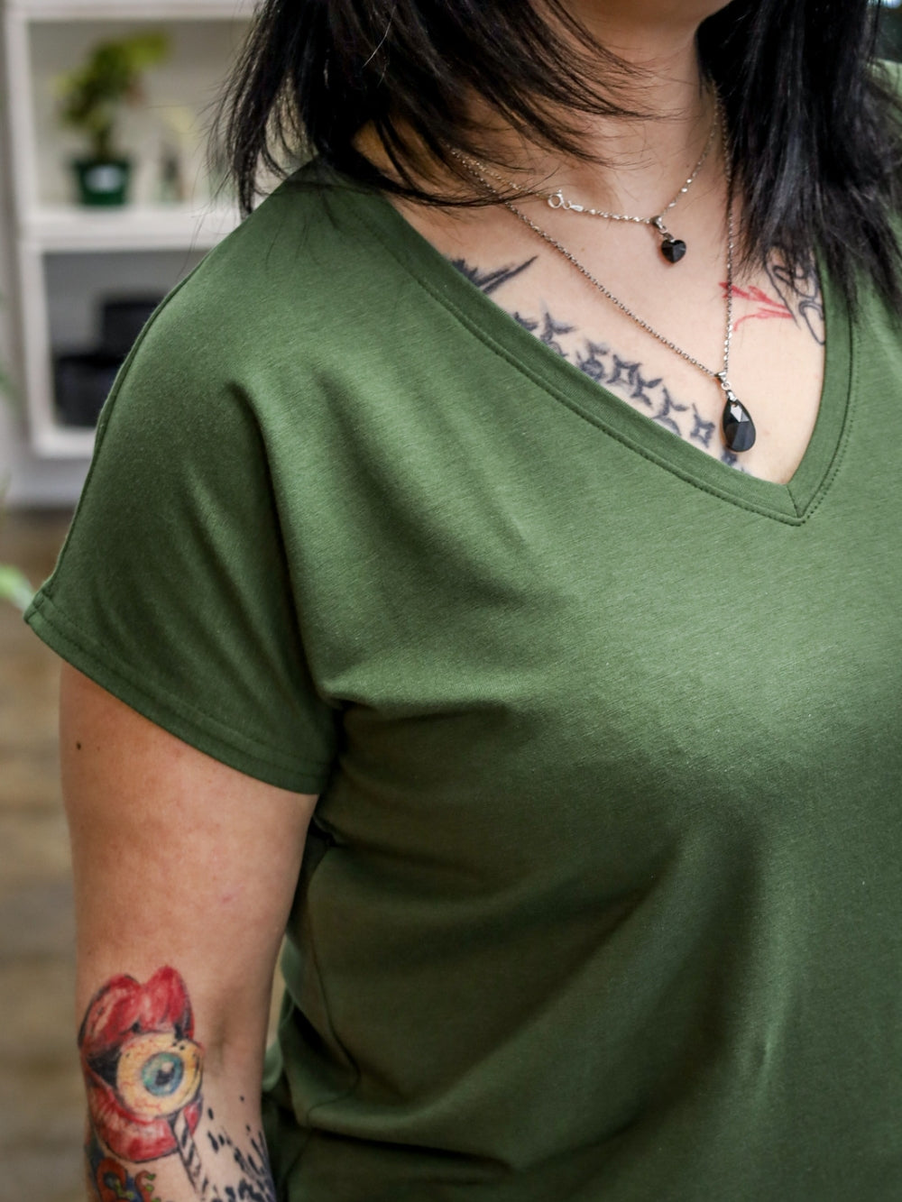 Chandail Kim, col en v, manches courtes - Vert