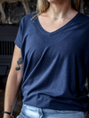 Chandail Kim, col en v, manches courtes - Marine