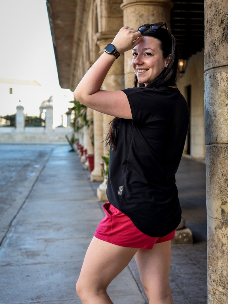 Chandail Kim, col en v, manches courtes - Noir