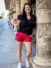 Chandail Kim, col en v, manches courtes - Noir