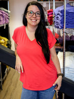 Chandail Kim, col en v, manches courtes - Sorbet