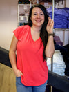 Chandail Kim, col en v, manches courtes - Sorbet