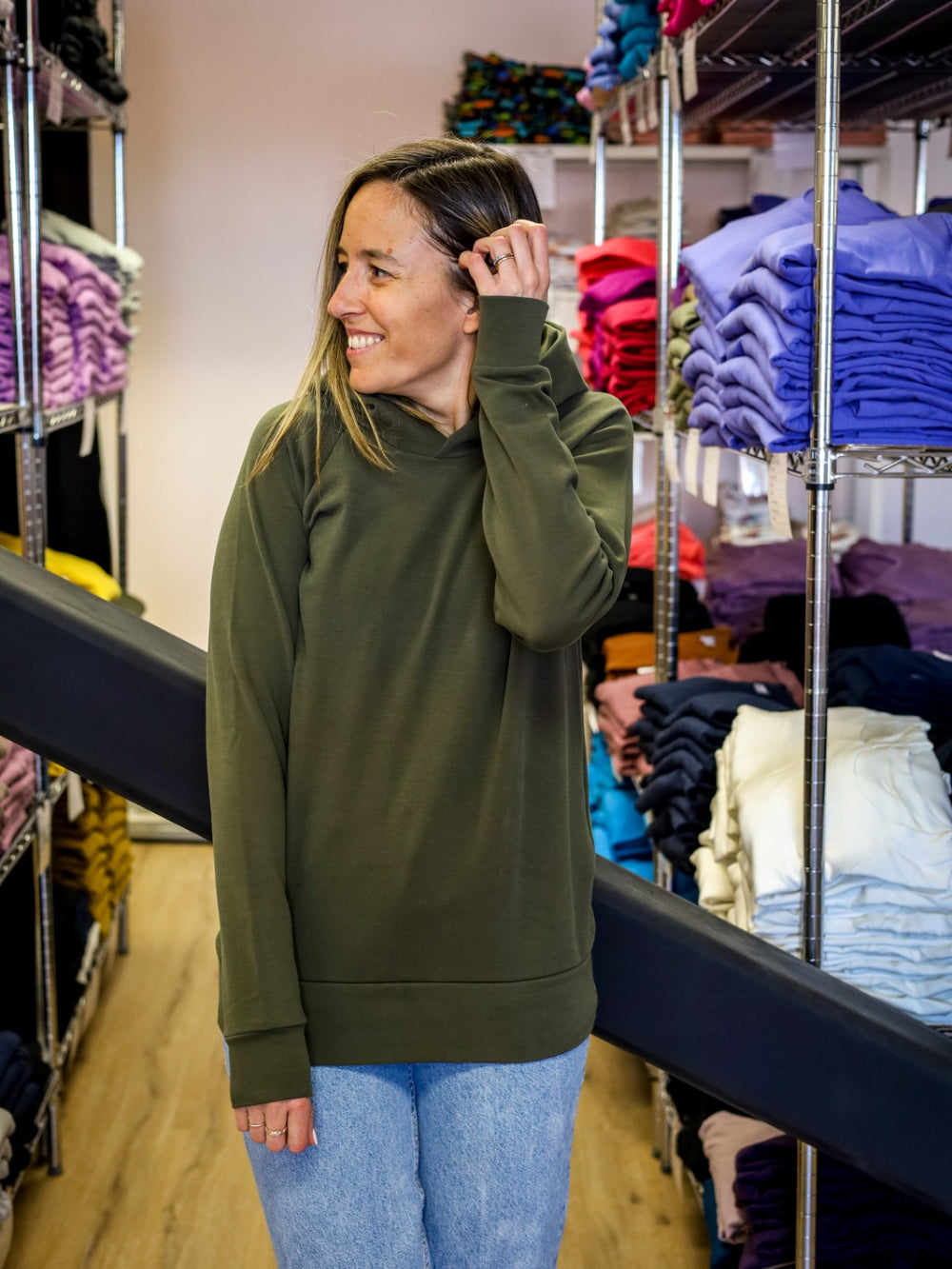 Chandail Vanessa, avec capuchon - Kaki épais full doux