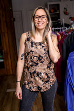 Camisole Claudia - Fleurs taupes sur fond noir
