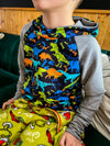 Hoodie Charlie - Dinosaures multicolores, manches grises