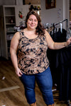 Camisole Claudia - Fleurs taupes sur fond noir