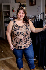 Camisole Claudia - Fleurs taupes sur fond noir