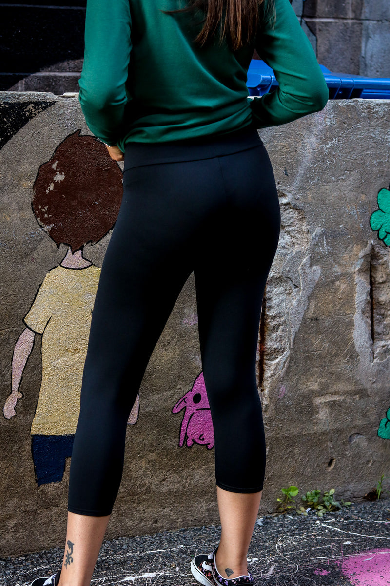 Legging Carole - Taille maternité - Mi-mollets - Noir satiné