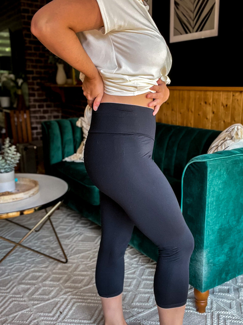 Legging Carole - Taille maternité - Mi-mollets - Noir satiné